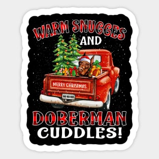 Warm Snuggles And Doberman Cuddles Ugly Christmas Sweater Sticker